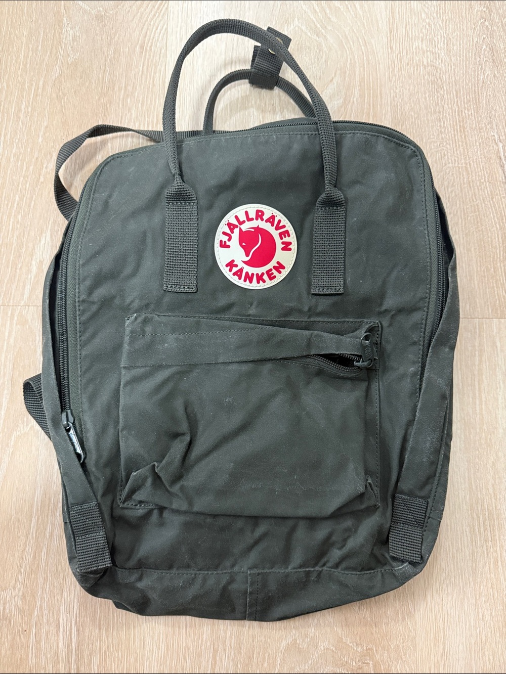Fjallraven Kanken Backpack in Dark Olive with Red Logo